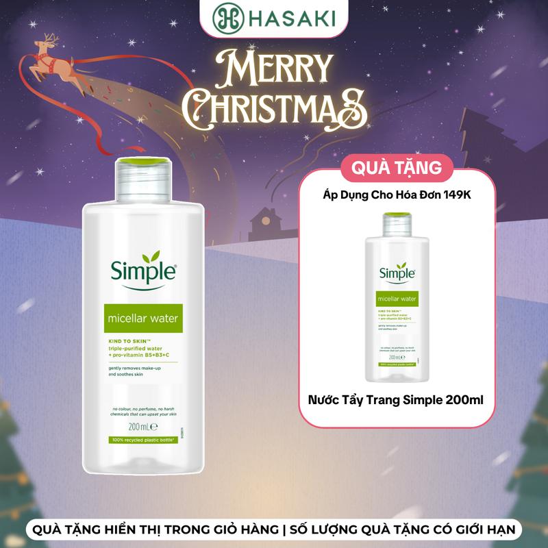   HÓA ĐƠN 149K TẶNG TẨY TRANG 200ML  Nước Tẩy Trang Simple Làm Sạch Trang Điểm 200ml Kind To Skin Micellar Cleansing Water | HASAKI BEAUTY Cosmetic 