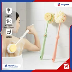 Shower Puff 2 In 1 Karakter Sikat Gosok Punggung Mandi Bulu Spons Halus Lembut Gagang Panjang
