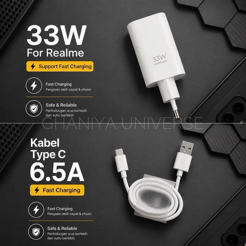 Charger 33W Compatible with Realme Series adaptor- Cable data type C mendukung pengisian supervooc charging Adapter Batok Kabel