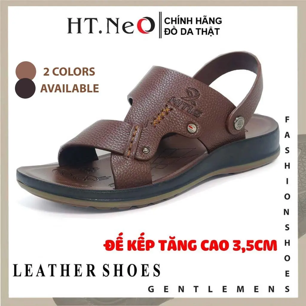 Dép quai hậu nam HT.NeO ,Sandal nam da bò đế kếp cao su tăng chiều cao êm mềm đi nước đi mưa thoải mái thoáng mát HT854