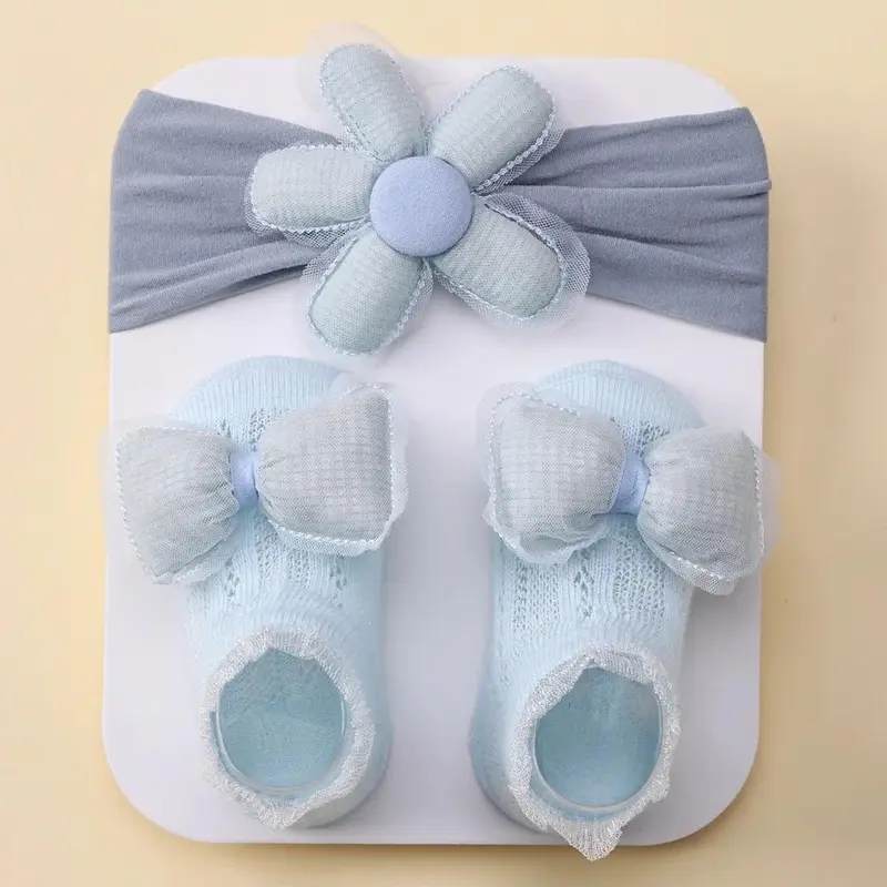 1 Set Flower Headband Bow Socks Set Spring Summer Children Baby Boys Girls By Comfortable Soft Cotton Short Tube Mesh Lace Rib Socks Newborn Bayi 1