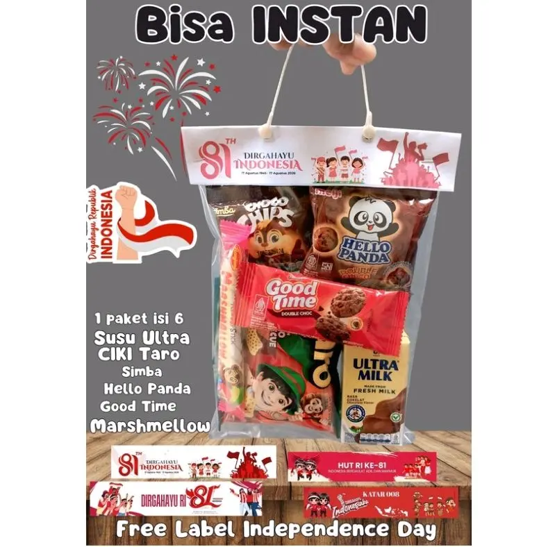 PAKET SNACK HUT RI KE 81 BINGKISAN SNACK INDEPENDENCE DAY Susu Ultra CIKI Taro Simba Hello Panda Good Time Marshmellow Bisa INSTAN