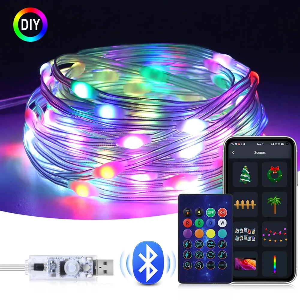 Christmas Tree Decorative Light USB 5V Bluetooth LED RGBIC Fairy Tale Light String Suitable For Christmas Decoration