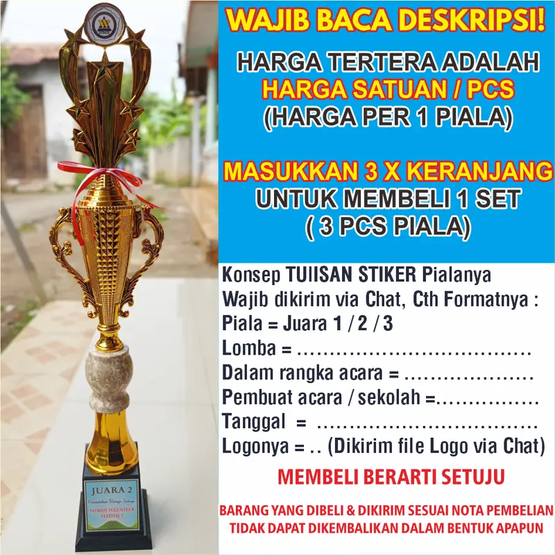 Duplikat Set Piala Marmer Tinggi Juara 1 2 3 Lomba Sepak Bola Trofi Free Desain Stiker Pita Merah Putih 3