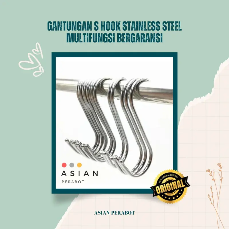 ASIAN PERABOT ORIGINAL Cantolan Besi Pengait Bentuk S Serbaguna / Gantungan S Hook Stainless Steel / Kait Hook Multifungsi Barang Baju Stainless Bentuk S Hanger GANTUNGAN S Serbaguna Stainless Steel - Hook Letter S Bahan stainless steel 0