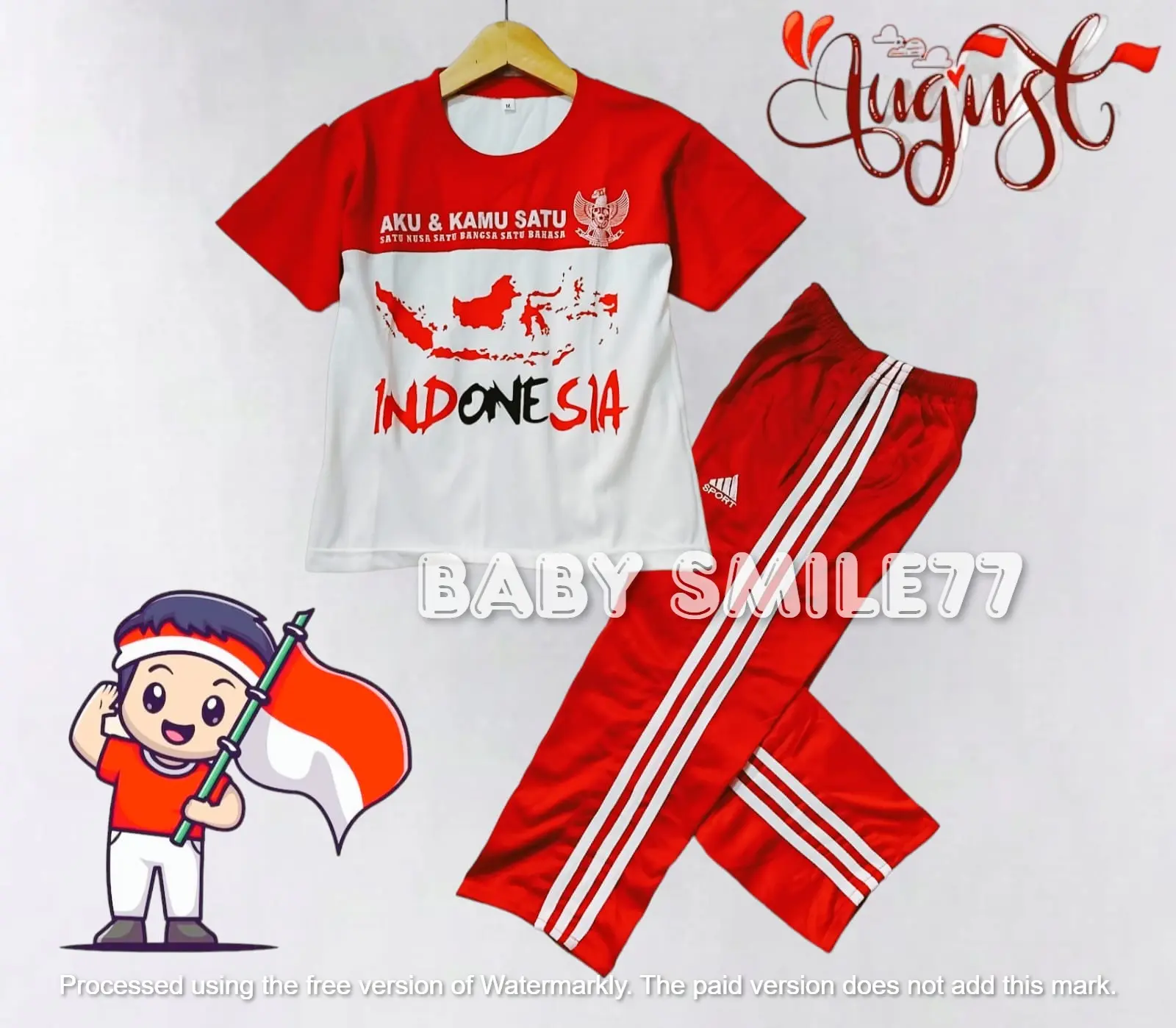 Setelan Baju Anak Merah Putih Baju Kaos + Celana Training Lengan Pendek Buat Usia Anak 5 TAHUN Sampai 10 Tahun Bahan Katun