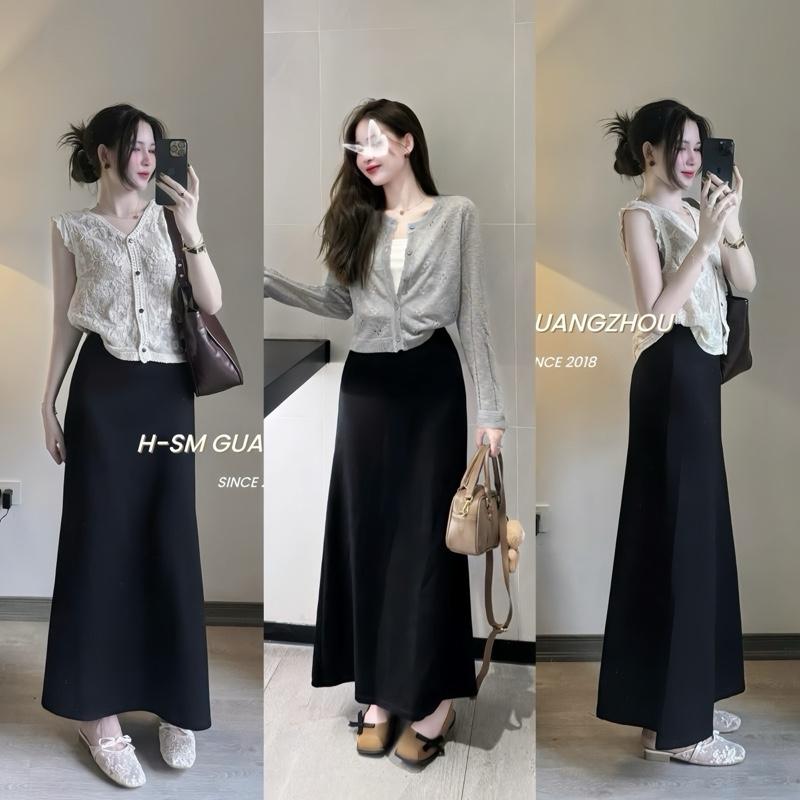 Chân Váy A Dáng Dài Chất Tăm Hàn Nữ - Form Váy Đứng Đẹp, Mặc Lên Dáng Thanh Lịch Và Nữ Tính, Phù Hợp Với Trọng Lượng Từ 40-65kg