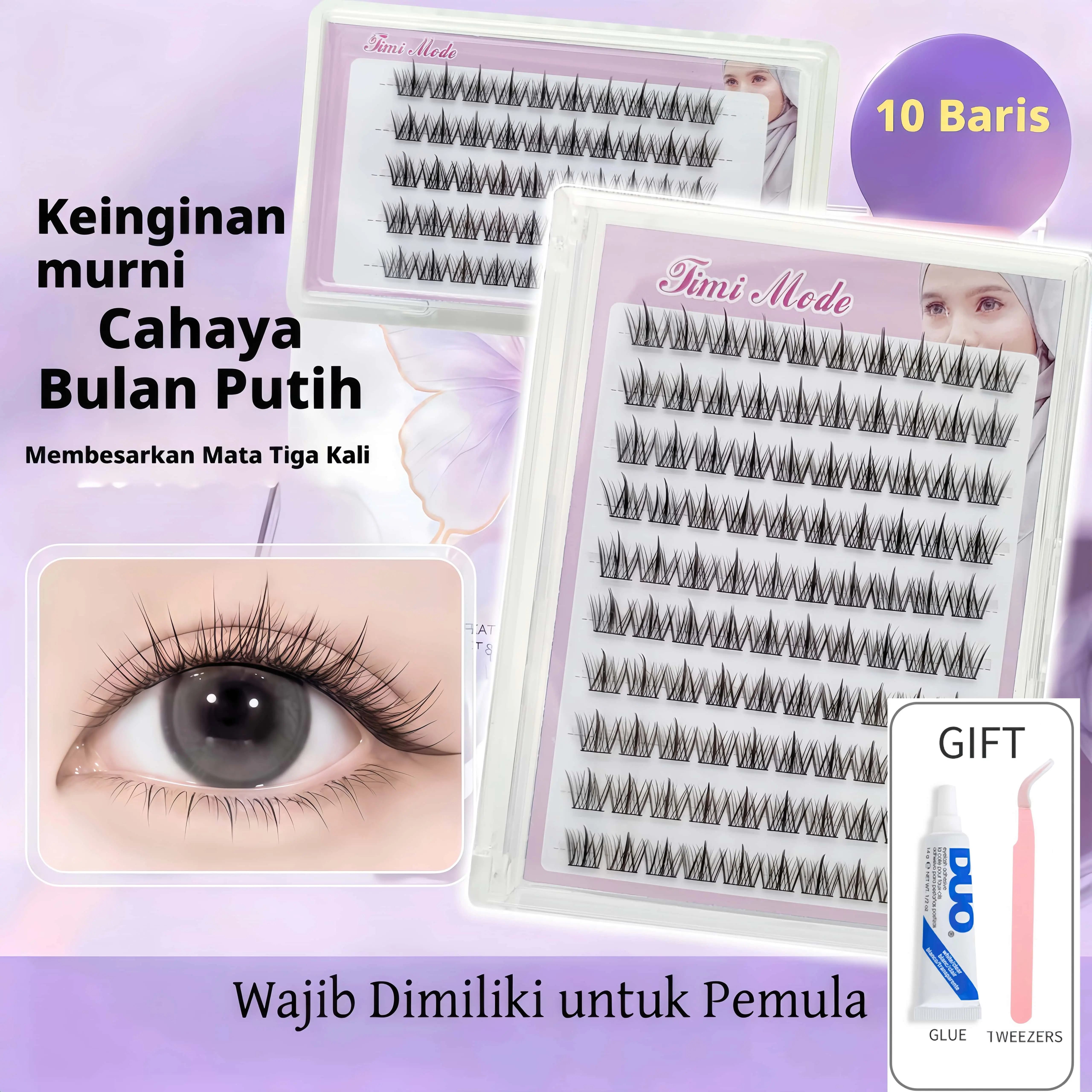 Bulu Mata Palsu Extension Berkualitas, Tahan Air & Tahan Keringat, Bisa Dipakai Berulang Kali, Dapat Gratis Lem & Pinset