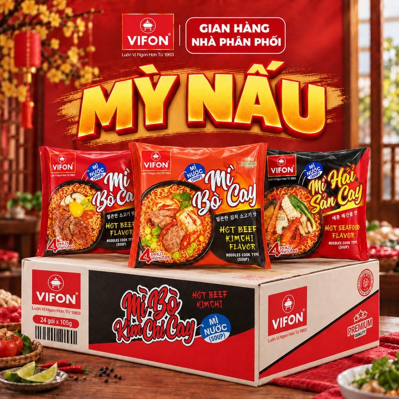 Thùng 24 gói Mì Nấu Mì Hải sản cay VIFON 105g
