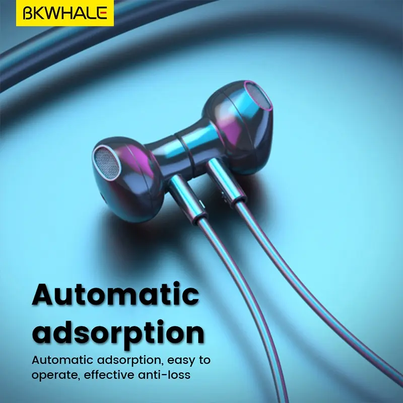 BKWHALE - Tai nghe không dây dây đeo cổ BT-21, tai nghe Bluetooth tương thích 5.0, có micrô, âm trầm, khử tiếng ồn, tai nghe thể thao chạy, tai nghe lâu dài Elfly 3
