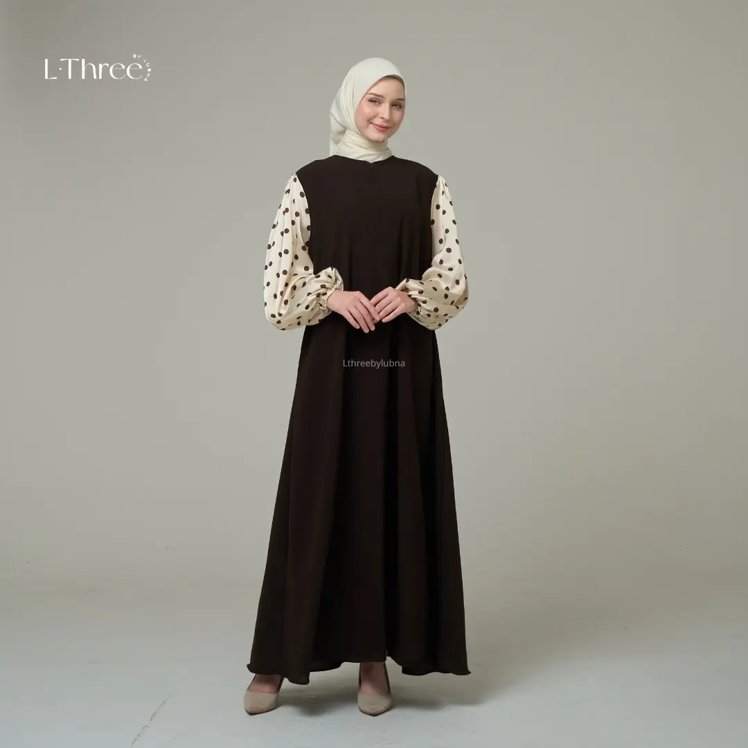 Nadhira Dress Polka Kombinasi - Lthree By Lubna Simple Elegant Gamis Polkadot Wanita