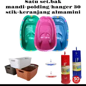 Paket Hemat Bak mandi bayi yutaka + keranjang Almamini + Polding 30 Stick Perlengkapan Bunda