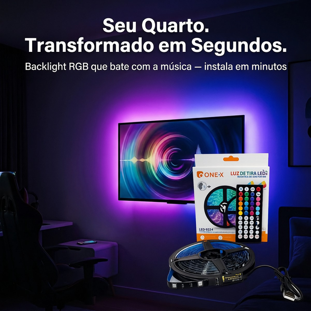 Fita Led Rgb 5050 Sensor De Som E Musica Blacklight Tv 3 Mts RGB