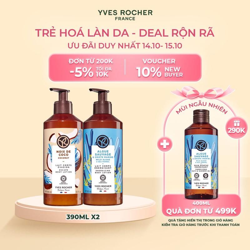 [YR] Combo 2 Sữa Dưỡng Thể Thiên Nhiên Yves Rocher Body Lotion 390ml (Mix Mùi)