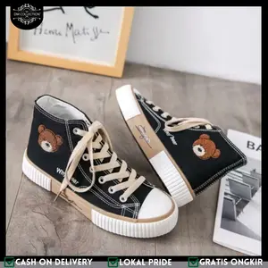 DM SHOES - Sepatu Sekolah Hitam Putih Wanita High Top Sepatu Kasual Wanita Temali AS 168 DEWASA