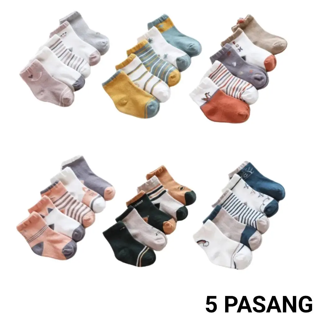 5 Pasang Kaos Kaki Anak Bayi umur 0 - 24 Bulan Prempuan Dan Laki Laki Cotton Randomn Perempuan