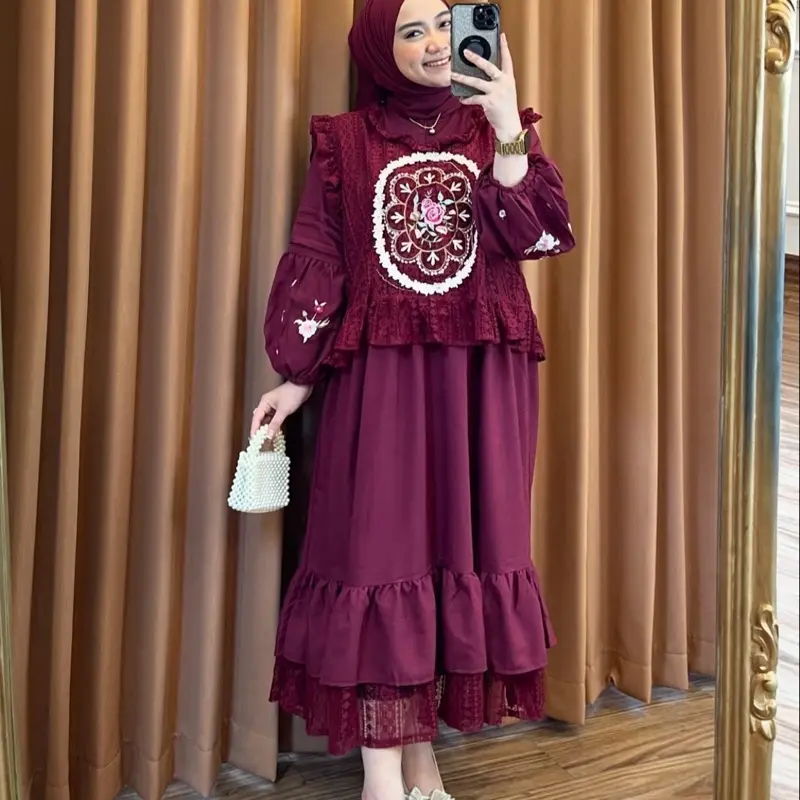 Midi Yuki Vintage Bordirr Gamis Muslim Katun 3