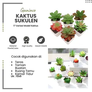 Guninco Kaktus Mini Sukulen Artificial Dekorasi Tanaman Hias Palsu Aesthetic Hiasan Latex Plastik Hijau Pot