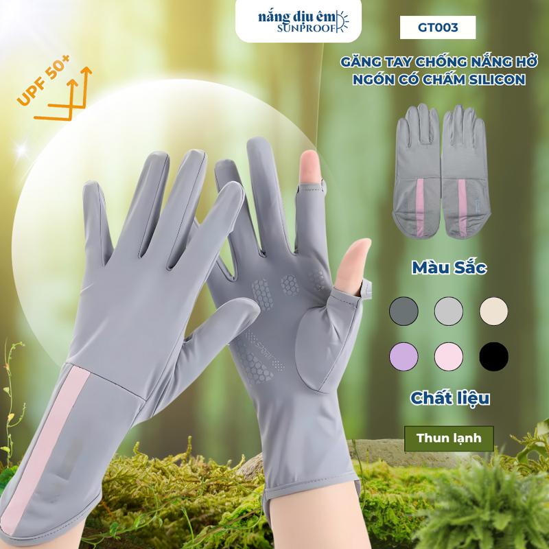 Găng tay chống nắng hở ngón có chấm silicon chống trơn trượt, dùng điện thoại tiện lợi – Bao tay xe máy