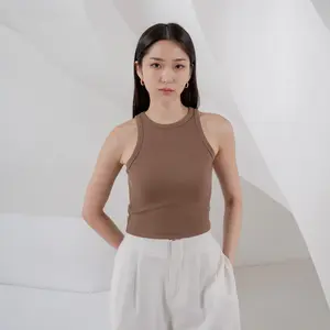 Georgios Women | High Neck Crop Top | Tank Top Atasan Wanita Kekinian Cewek Dewasa Panjang Pendek Santai Rompi Pakaian Rip Rib Katun Remaja