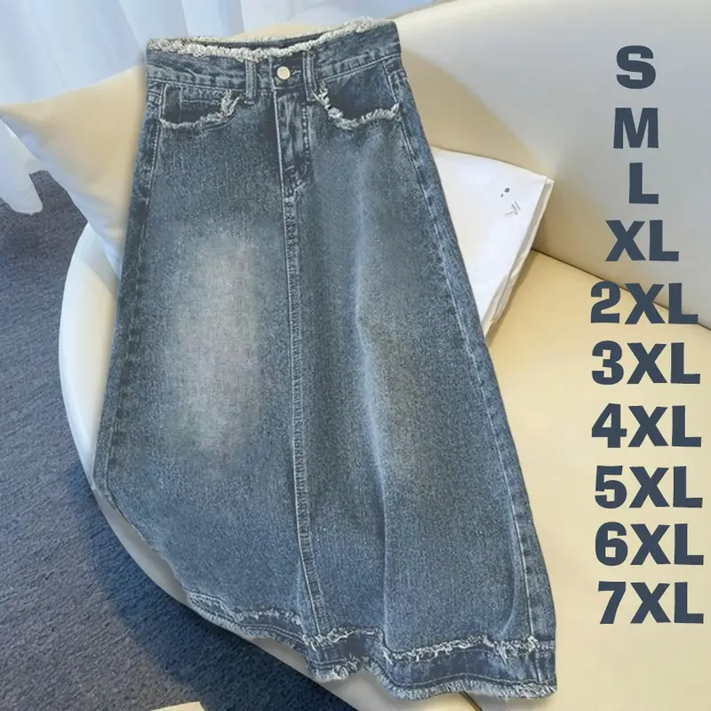 【meissi.id】Rok Jeans Bigsize Jumbo Rok Jeans Panjang Wanita Skirt Denim Midi A Line Highwaist Rok Jeans Korean Style Outfit Wanita Kekinian 0