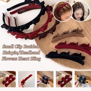 7/2/1 pcs Red Black Brown Braided Hair Clips Headband Holder Korean Forehead Hairpin Bangs Bobby Pin Headwear Hair Accessories Women Girl Gifts