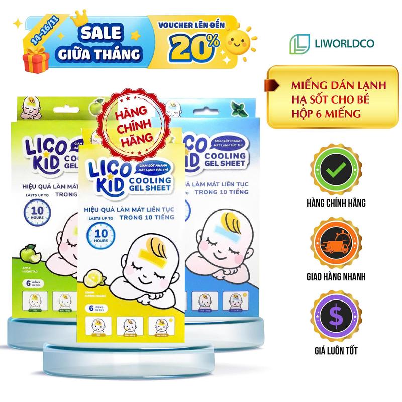  Licokid – Miếng Dán Hạ Sốt Cho Bé Làm Lạnh Nhanh Giúp Hạ Nhiệt Giảm Đau Hộp 6 Miếng 