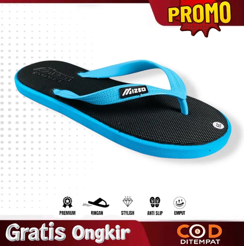 Sandal Jepit Mizeo Street Pria Wanita Desain Timbul Rubber M023 Hitam Polos - Free Box 4