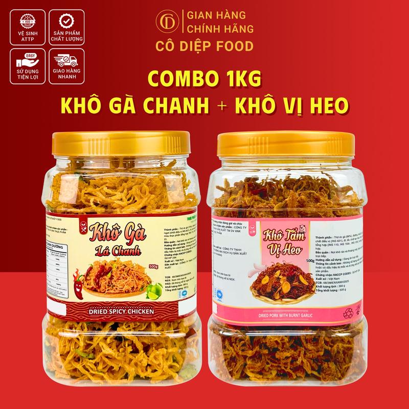 1KG Khô Mix 2 Vị 500Gram Gà Chanh Bơ Tỏi L1+ 500Gram Khô Tẩm Vị Heo L1 Chà Bông Đầy Đủ Hồ Sơ Công Bố & Kiểm Nghiệm Sản Phẩm - Cô Diệp Food
