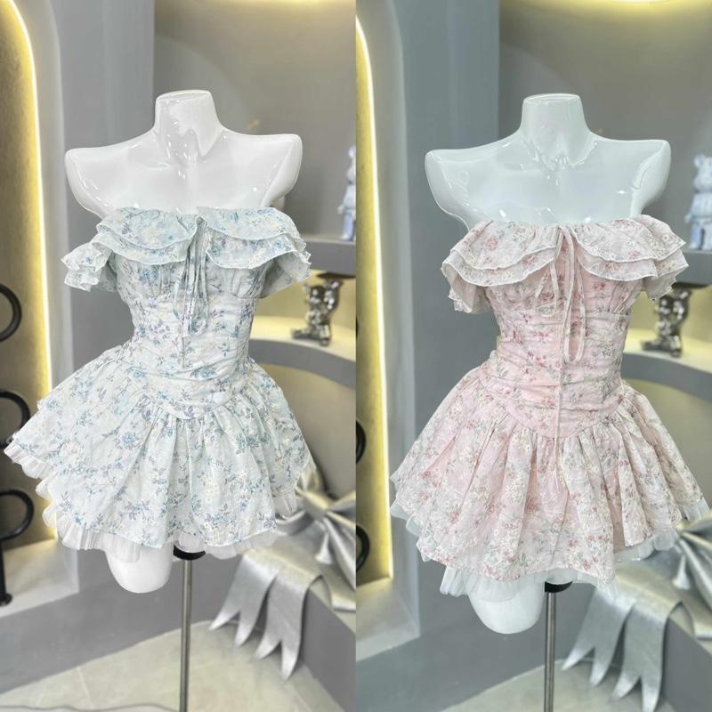  Đầm trễ vai ren hoa thêu nổi 4lớp KÈM QUẦN kho sỉ hải chuyền Đ217 