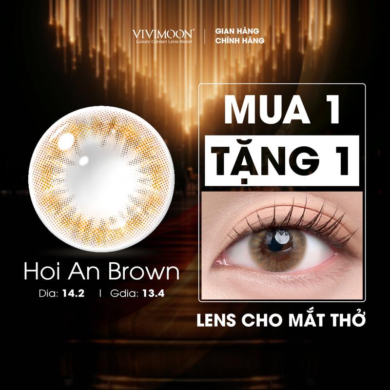    MUA 1 TẶNG 1   Kính áp tròng Hội An Brown VIVIMOON LENS nâu giãn nhẹ cho mắt thở HSD 6 tháng  Giá 01 đôi  