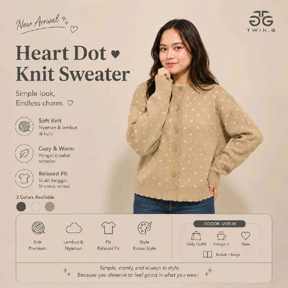 Cardigan Polkadot Premium Tebal | Soft Knitted Cardigan | Korean Style