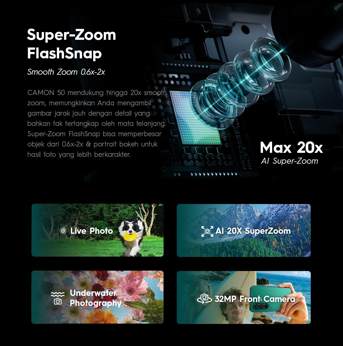 [NEW] [SUPERZOOM FLASHSNAP] TECNO CAMON 50 8GB+8GB*/256GB, 50MP Sony + 8MP Ultra Wide, 32MP Front Camera, 1.5K 144Hz AMOLED, Mediatek Helio G200 Ultimate , IP69K, 45W Ultra Charging, camon50