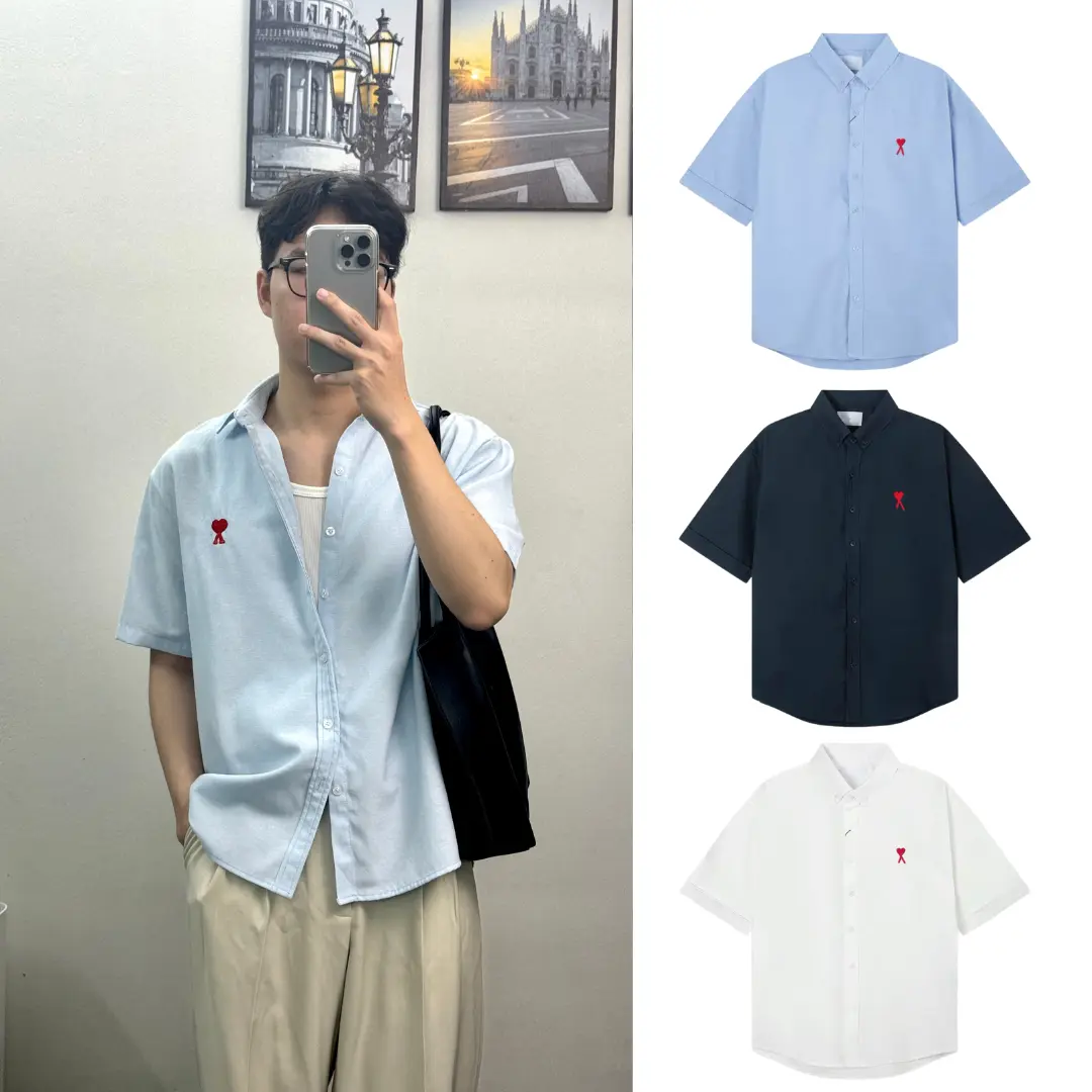 [ Mở Bán ] Áo sơ mi cộc tay offox cotton WEERE regular cổ bẻ thêu trái tim mát mẻ, thấm hút mồ hôi cực tốt