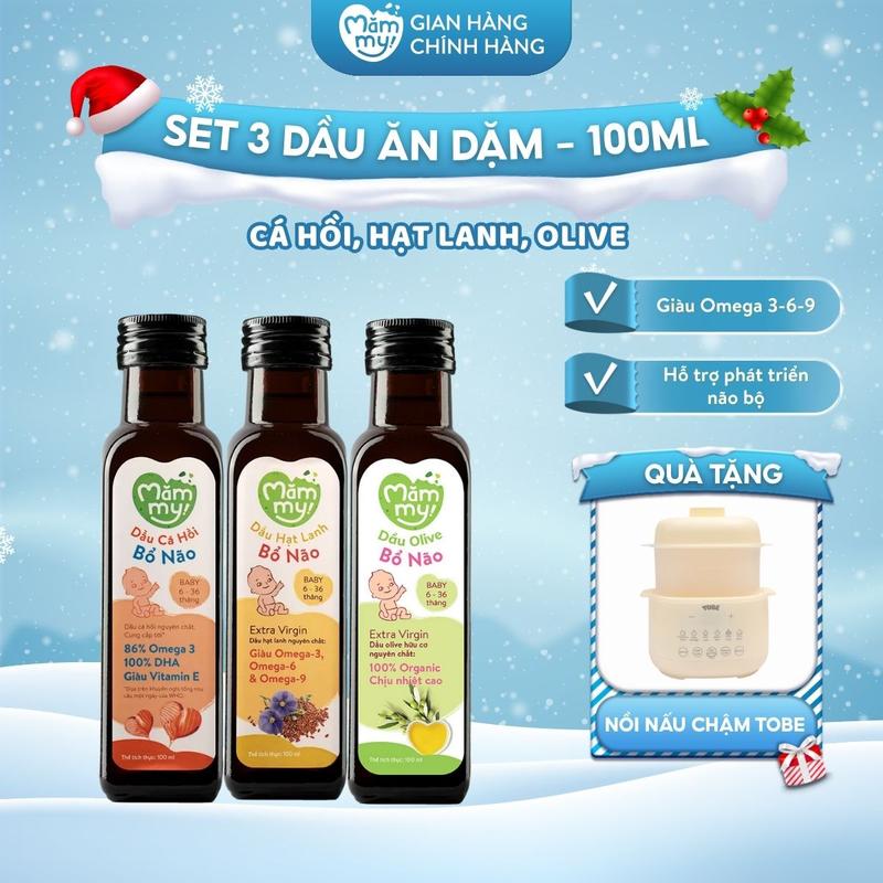   KOC  Set 3 Chai Dầu Ăn Dặm MĂMMY  Cá Hồi Hạt Lanh Olive  Bổ Sung DHA Omega Giúp Cho Bé Từ 6 Tháng Phát Triển Trí Não Chai 100ml  TB  