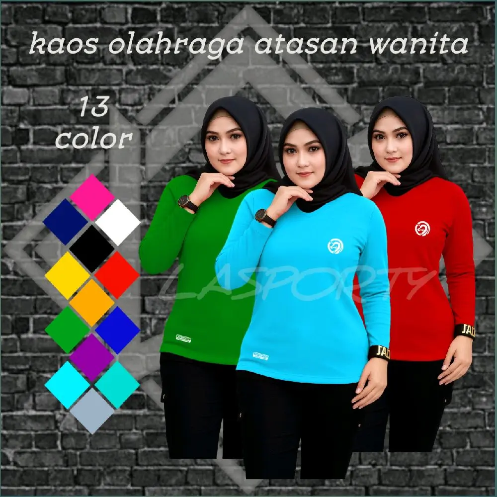 kaos olahraga atasan wanita lengan panjang kaos Jersey dry fit milano polister running zumba fitness banyak pilihan warna Sport Top Putsal