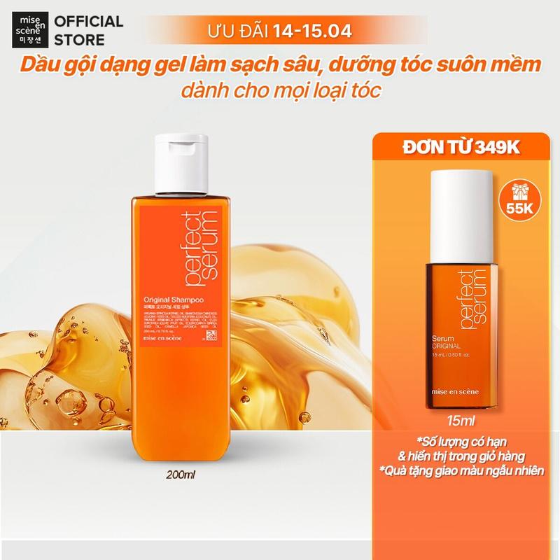 Dầu gội mise en scène Perfect Serum Original 200ml phục hồi hư tổn, giúp tóc suôn mềm, bồng bềnh, hương thanh mát