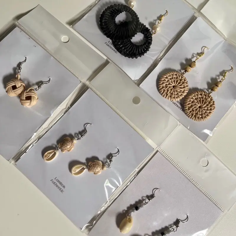 Anting Rotan Kerang Laut Mix Mote Asli | Rattan Earring