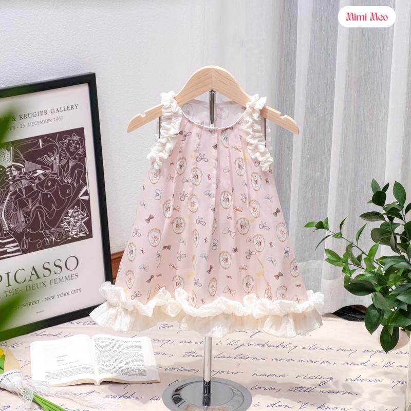 [Mimi Meo - TD323] Váy hè hoạt tiết thỏ nơ bé gái 9-25kg - Chân váy xoè điệu - Mềm mát