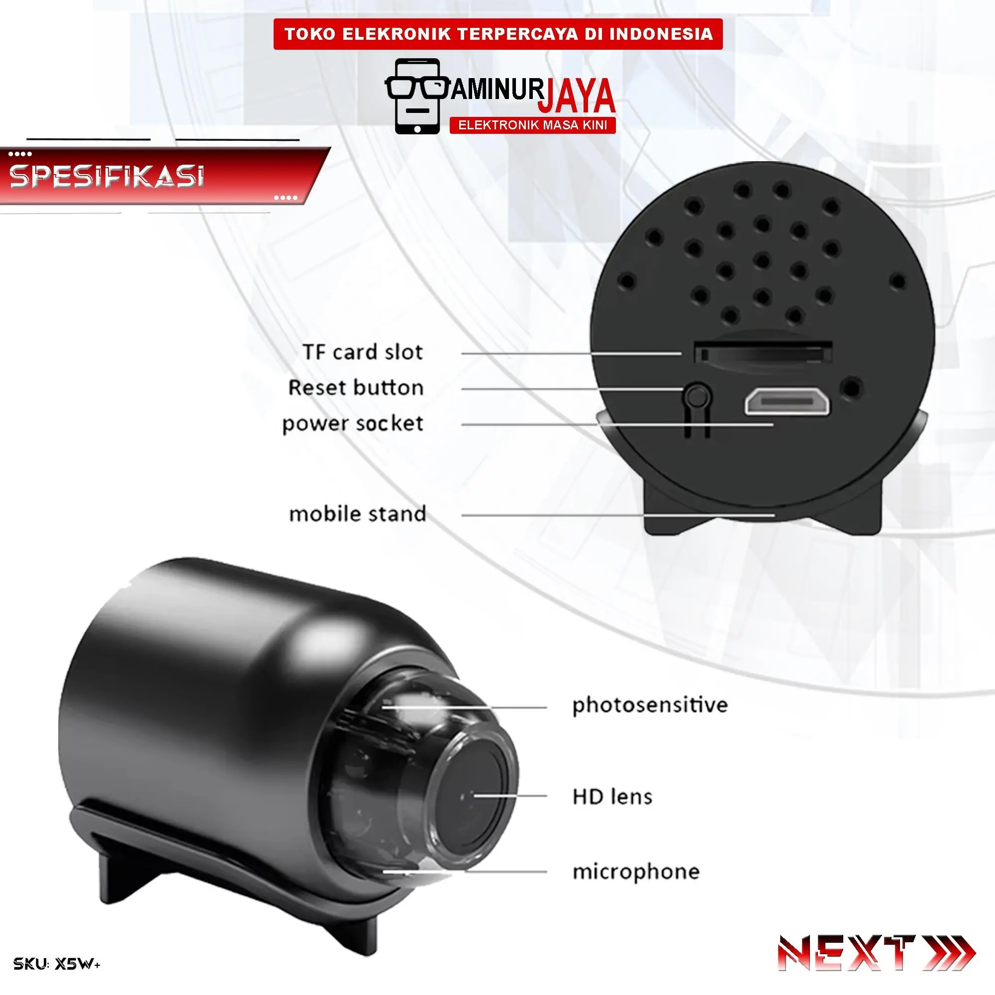 AMINURJAYA Kamera WiFi 5W+ 1080P Full HD CCTV Wireless Include Baterai N ht Vision Motion Detection Monit ng via - Kamera 5W No Baterai