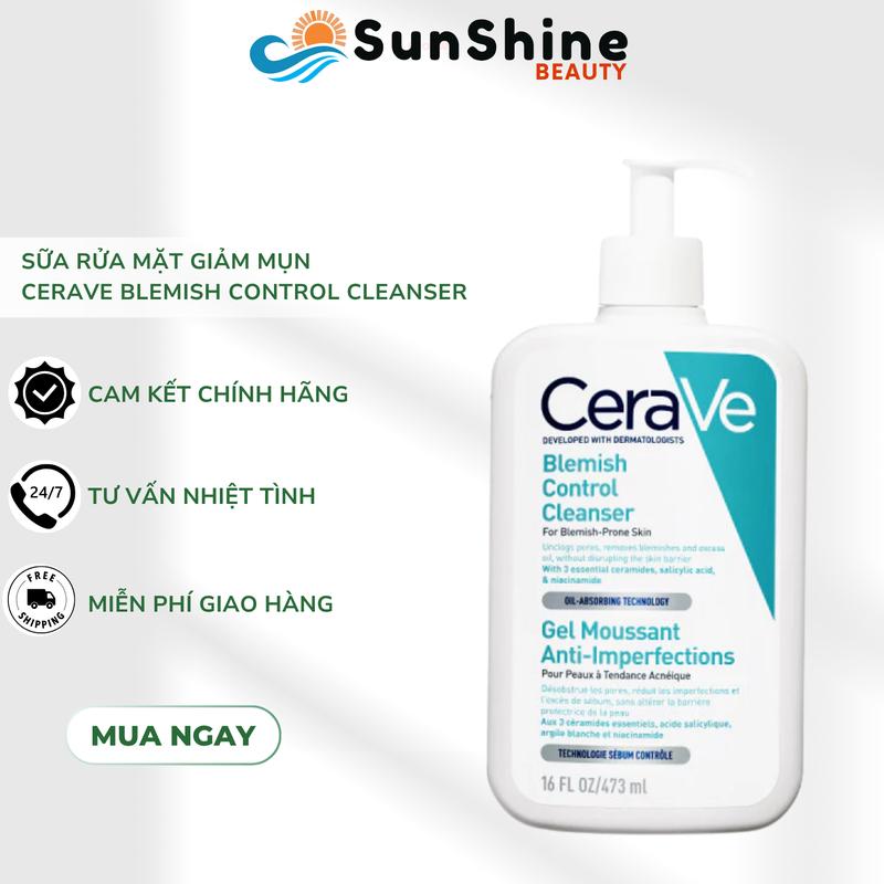  Sữa Rửa Mặt Cho Da Dầu Mụn CeraVe Blemish Control Cleanser 