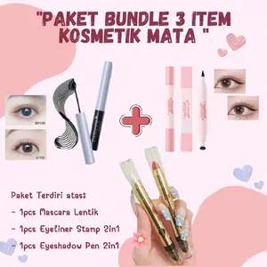 (Dapet 3pcs) Paket Bundle 3 item Kosmetik Mata, Eyeshadow Pencil 2in1 + Eyeliner Stamp 2in1 + Mascara Waterproof