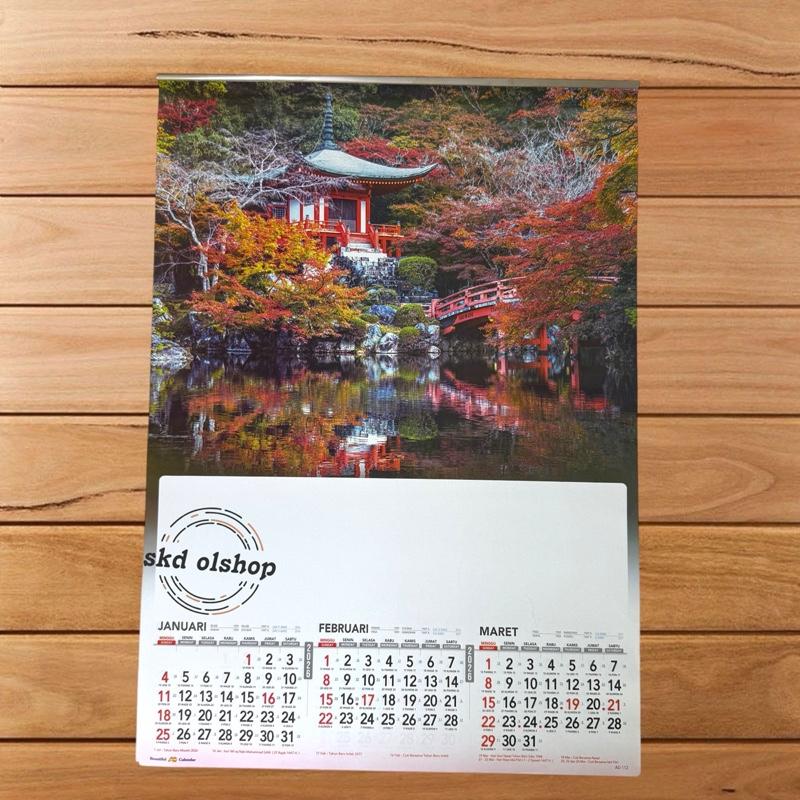 Kalender Tahun 2026 taman jepang triwulan AO 112 4 lembar 3 bulanan ukaran 38x54cm(terima castume cetak merek)