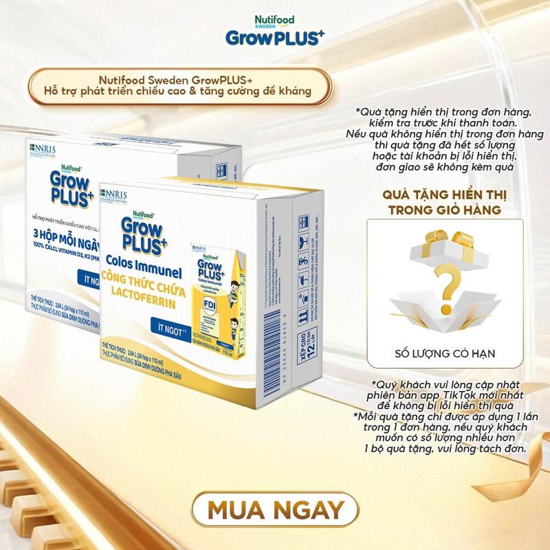 Kho Miền Bắc MIX DÒNG Combo thùng 24 hộp 110ml SBPS Nutifood Sweden GrowPLUS+ Sữa Non Immunel Vàng & Cao lớn vượt trội Bạc 2 Thùng x 2.64L - Link phụ 1