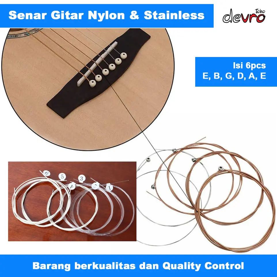 Senar Gitar 1 Set -Isi 6 Senar Nylon & Stainless Steel Anti Rust Guitar String 6 in 1- Alice Copper 203 - Fengniao 205