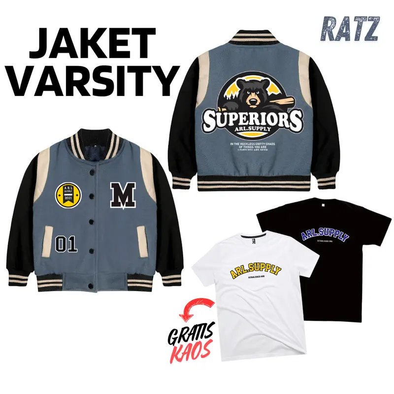 RATZ.KIDS - JAKET VARSITY ANAK MODEL SUPERIORS LAKI LAKI PEREMPUAN CUSTOM INISIAL A-Z  USIA 2-12 TAHUN GRATIS KAOS Fashion 2