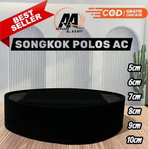 SONGKOK POLOS AC TINGGI 5CM-10cm, Peci Hitam Kopiah Muslim. Dewasa Pria Motif