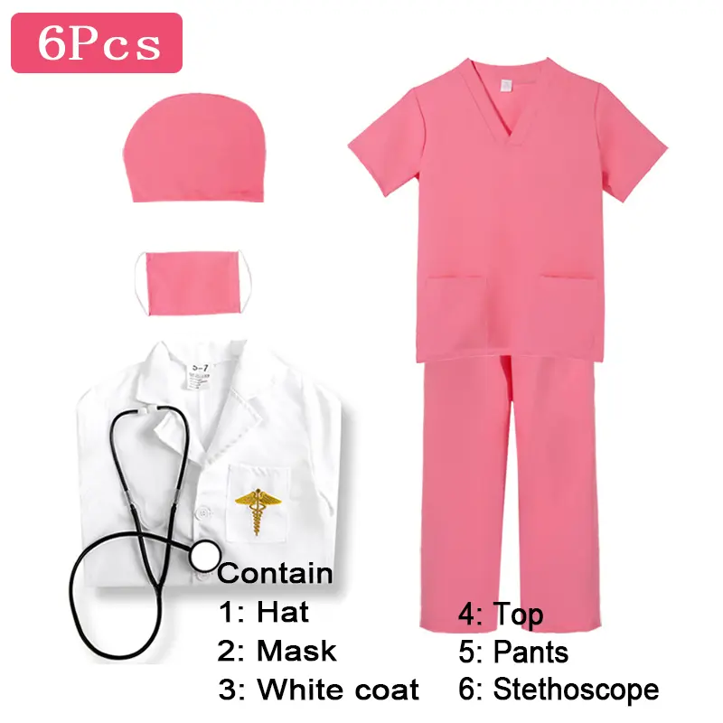 Children's doctor costume, white coat, nurse costume, surgical gown, professional role-playing, Children's Day anti epidemic performance costume