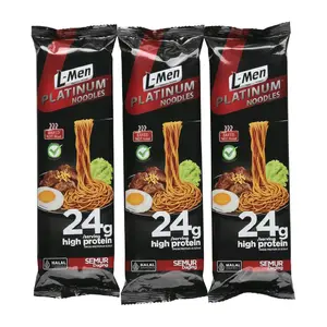 L-Men Platinum Noodle Semur Daging merupakan mie panggang tinggi protein 24g/saji