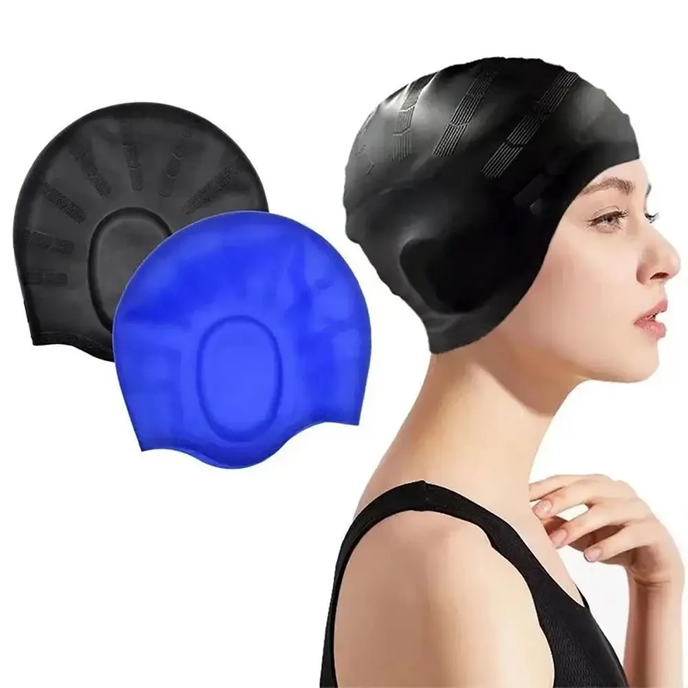 1Pcs Men Women Adults Silicone Swimming Caps New High Elastic With Ear Protect Diving Bathing Hats Pool Accessories Waterproof Swim Cap for For Long Short Hair
